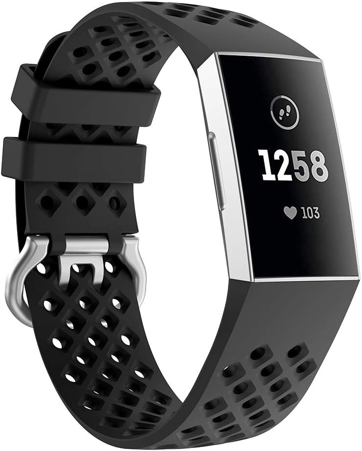for Charge 3 Bands, Fineser Soft Sports Wristband Breathable Silicone Strap Compatible Charge 3, Large Small (S, Black)