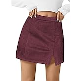 JPGLOV Womens Faux Suede Short Skirts Zipper High Waist Bodycon A-Line Side Split Mini Skirt