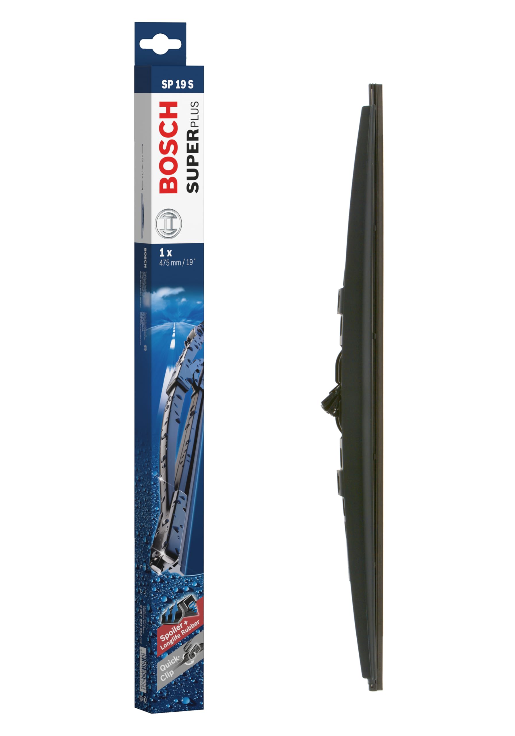 Bosch Wiper Blade Super Plus Spoiler SP19S, Length: 475mm − Single Front Wiper Blades