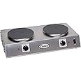 Cadco CDR-2C 21-1/4" Electric Portable Countertop Space Saver Hot Plate w/Two Cast Iron Burners for Restaurant Hotel Food Truck Concession Kiosk, Stainless Steel, 120v