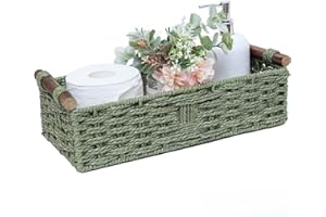 Round Paper Rope Storage Basket with Handle – Small Wicker Storage Baskets for Living Room, Decorative Storage Bin for Counte