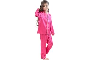 CATTYGIRL Pajamas Kid Unisex Pjs Set Girls Boys Silk Pajamas Set Satin Long Sleeve 2 Piece Clasic Sleepwear for 2-12 Years Todder