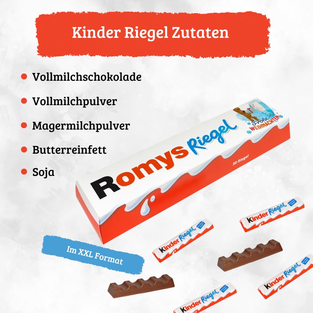 XXL kinder Riegel personalisiertes Geschenk mit Name - Geburtstagsgeschenk für Männer und Frauen personalisiert mit 3x 10er Packung kinder Riegel Schokolade (630 gramm) 8