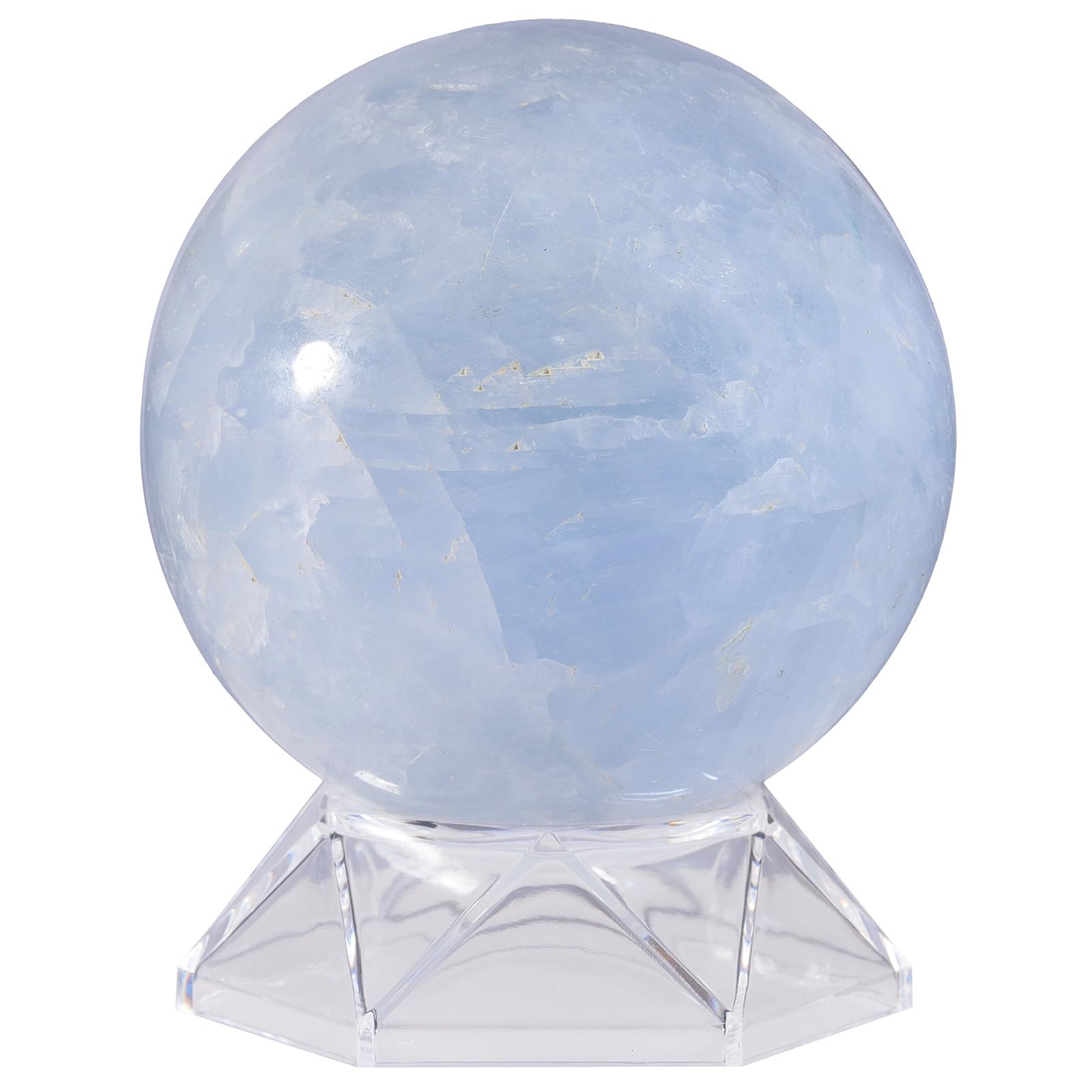 mookaitedecor 81-90mm Celestite Crystal Ball Sphere Ornament with Stand Crystals and Gemstones for Display Office Room Decor, Light Blue Celestite Stone Healing Crystal Ball with Gift Box