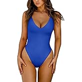 LASLULU Womens One Piece Swimsuit Padded Sexy V Neck Swim Suits Modest Tummy Control Bathing Suits