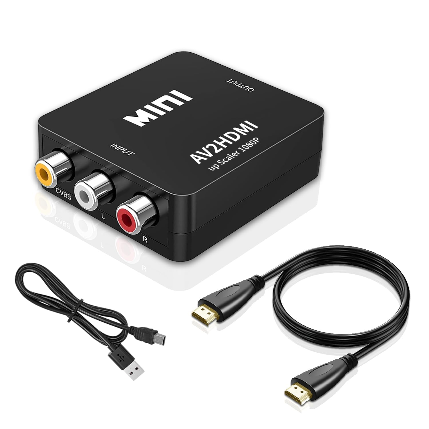 RCA to HD Adapter, AV to HD Converter,1080P to HD CVBS AV Composite Adapter for PS2 Wii Xbox SNES N64/TV/PC/ PS3/ STB/Xbox VHS/VCR/Blue-Ray DVD Players (RCA converter with HD cable)