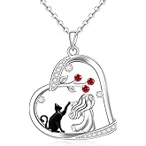 Jewlikee Black Cat Necklace for Women Sterling Silver Cat Necklace for Cats Only Lovers Lady Gifts Cute Animal Heart Pendant Charms Jewelry