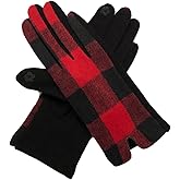 Azyekiny Women Buffalo Checked Plaid Touchscreen Gloves Winter Warm Christmas Holiday Gift AA buffalo plaid black red