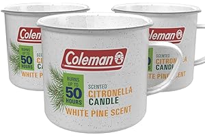 Coleman Scented Outdoor Citronella Candle in Tin Mug, Pine Scented Rustic Outdoor Camping Candle (Pack of 3)