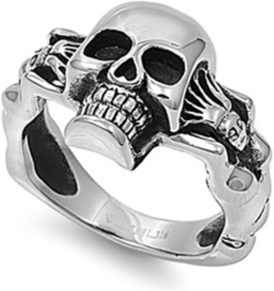 Stainless Steel Skull Ring (P 1/2) Amazon.co.uk Jewellery