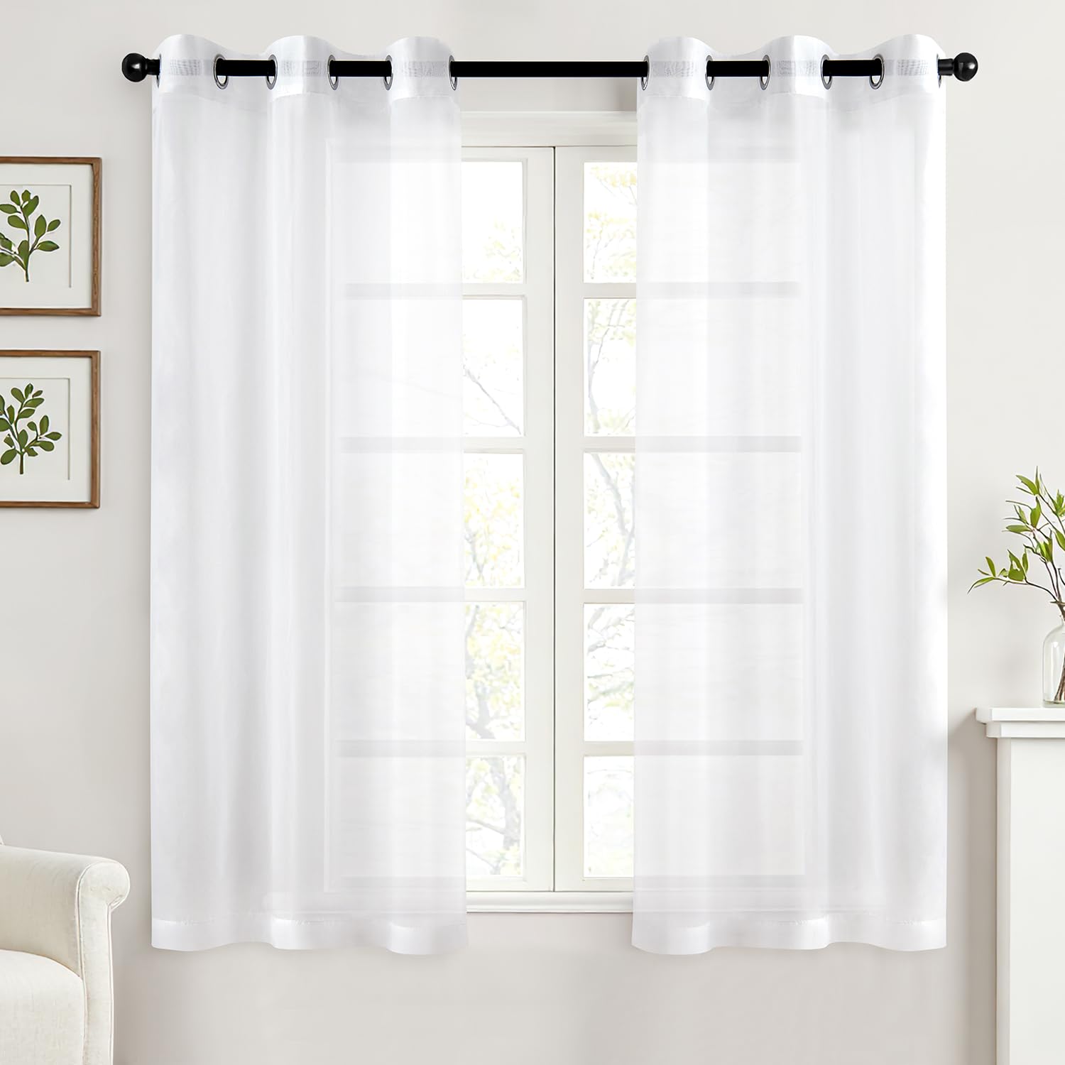 Photo 1 of MIULEE Solid Color Sheer Curtains 63 Inches Long 2 Panels Set - Elegant Lightweight Grommet Light Filtering Window Voile Panels/Drapes/Treatment for Bedroom Living Room W42 x L63 Inch, White