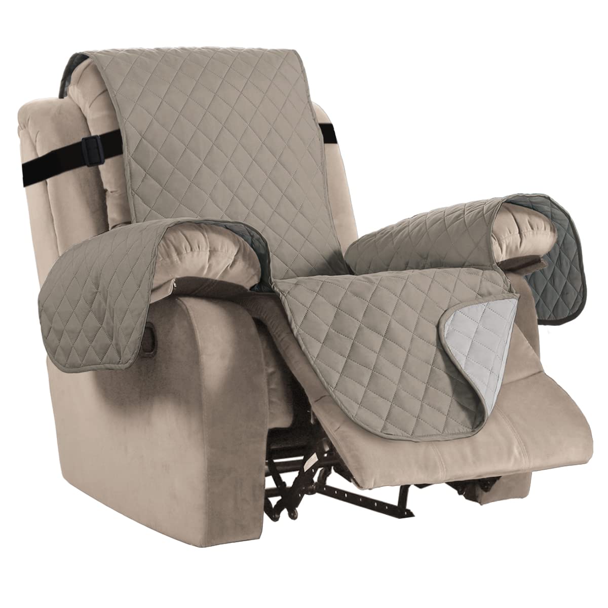 BellaHills Recliner Chair Cover Recliner Sofa Covers Water Resistant Recliner Covers Sofa Slipcovers for Cats Furniture Protector for Recliner Chair with Elastic Straps (Recliner,Khaki/Beige)