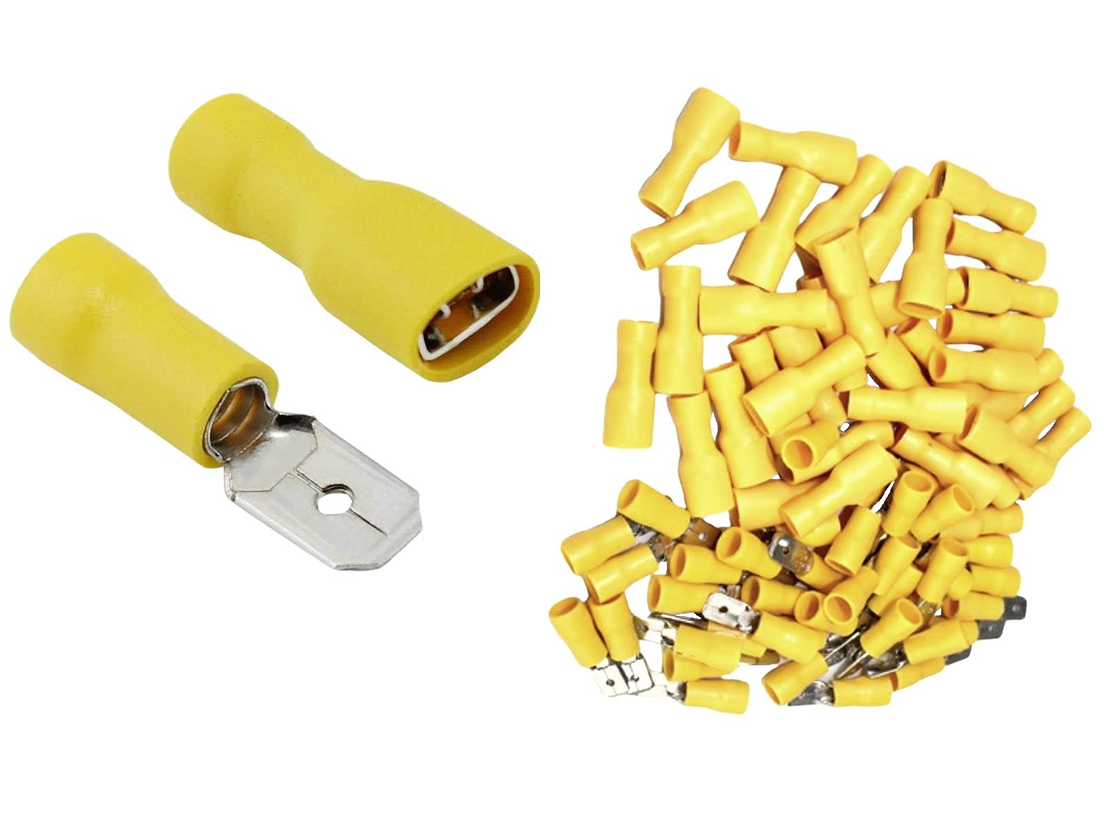 100 x Shentian terminal lugs - 50 x yellow flat plugs, 50 x yellow blade receptacles, size 6.3 mm, crimp connector, insulated, for cars