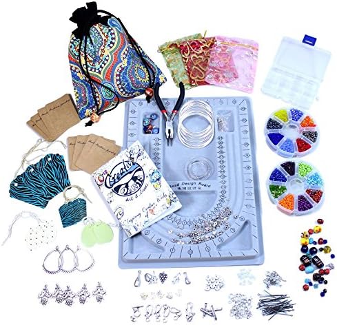 Creative Oasis Complete Jewelry Making Kit and Supplies. Beading Set for Teens and Adults. Glass Seed Beads, Charms, Findings, Bead Design Board, Tools & Memory Wire.
