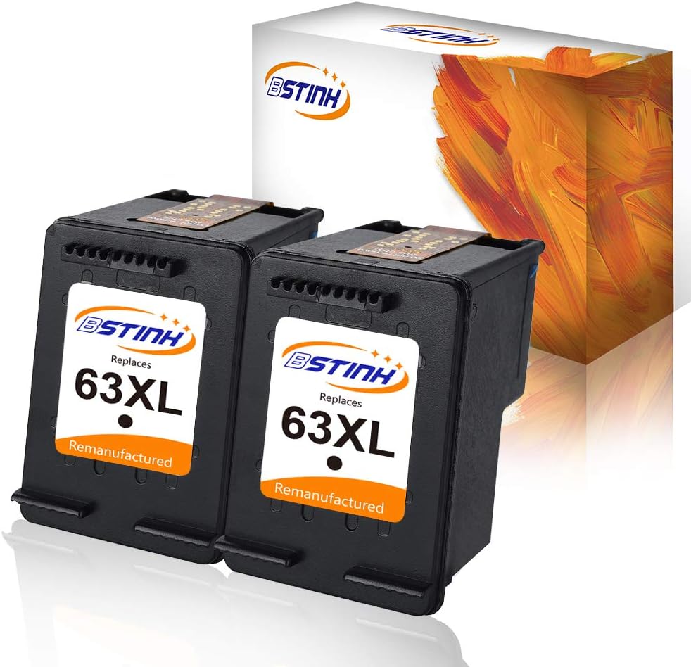 BSTINK Remanufactured for HP 63XL(Updated Chip) Ink Cartridges High Yield with Ink Level Display, Used in HP Envy 4520 4516 Officejet 4650 3830 3831 4655 Deskjet 2130 2132 1112 3630 3633 3634, 2 Black