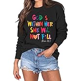 Wrenpies Christian God Is Within Her Sweatshirts for Women Jesus Faith Bible Verse Shirts Inspirational Hoodie Pullover Tops