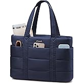 LOVEVOOK Tote Bag for Women, Large Puffer Work Tote Laptop Bag, Lightweight Travel Tote Bag with Zipper Gifts for Women