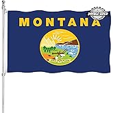 Montana State Flag 3x5 Double Sided Outdoor Heavy Duty 3 Ply Polyester Material with 2 Metal Grommets, 4 Rows of Stitching