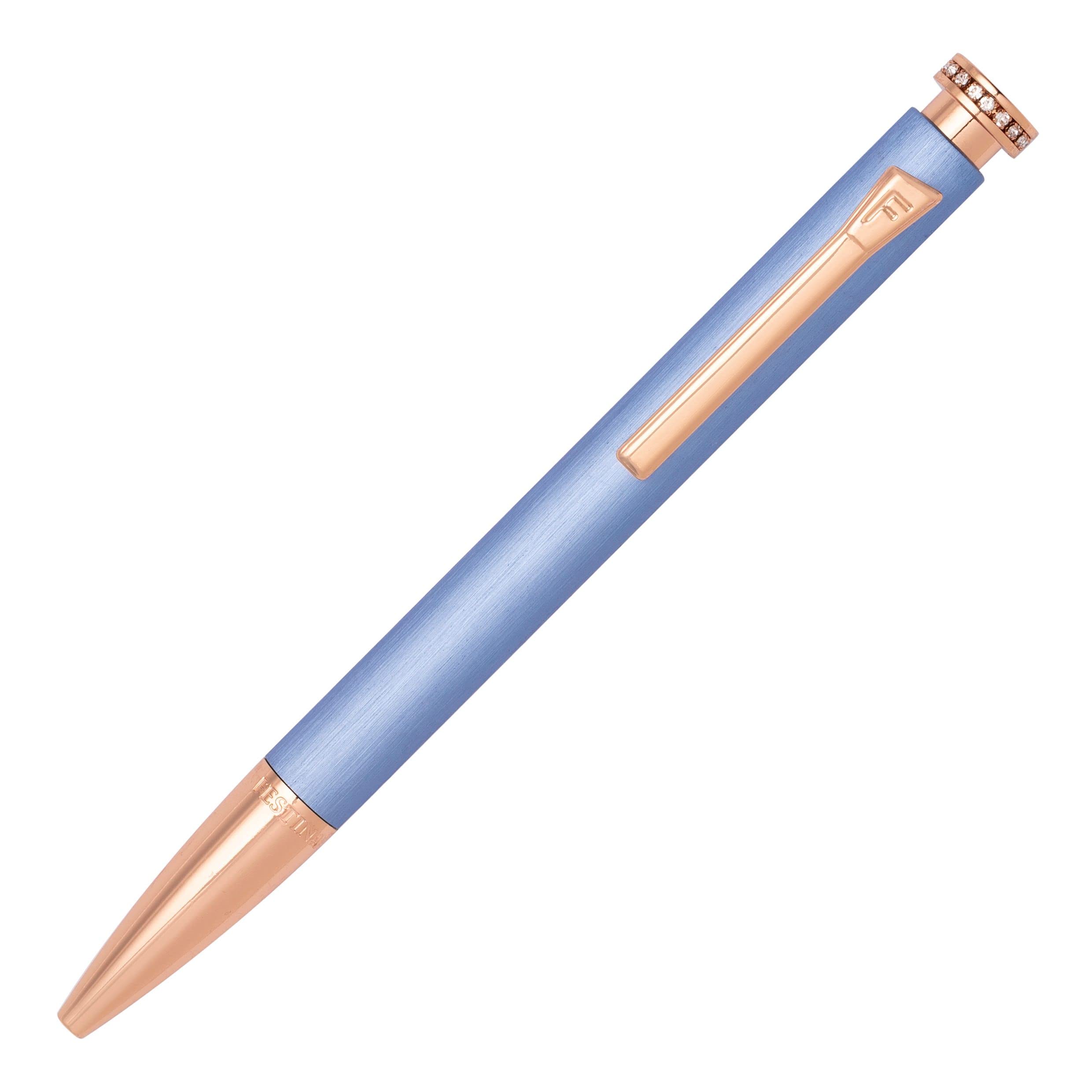 Festina Mademoiselle Aluminium Ballpoint Pen in Light Blue with Rose Gold Trims, Blue Ink Colour, FSC2224M, 137 mm x 11 mm (5.4 in x 0.4 in)
