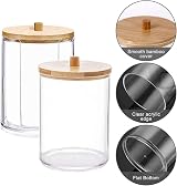 Hwtcjx 2 Pcs Cotton Pad Holder PS Material with Wooden Cover Storage Box view 4