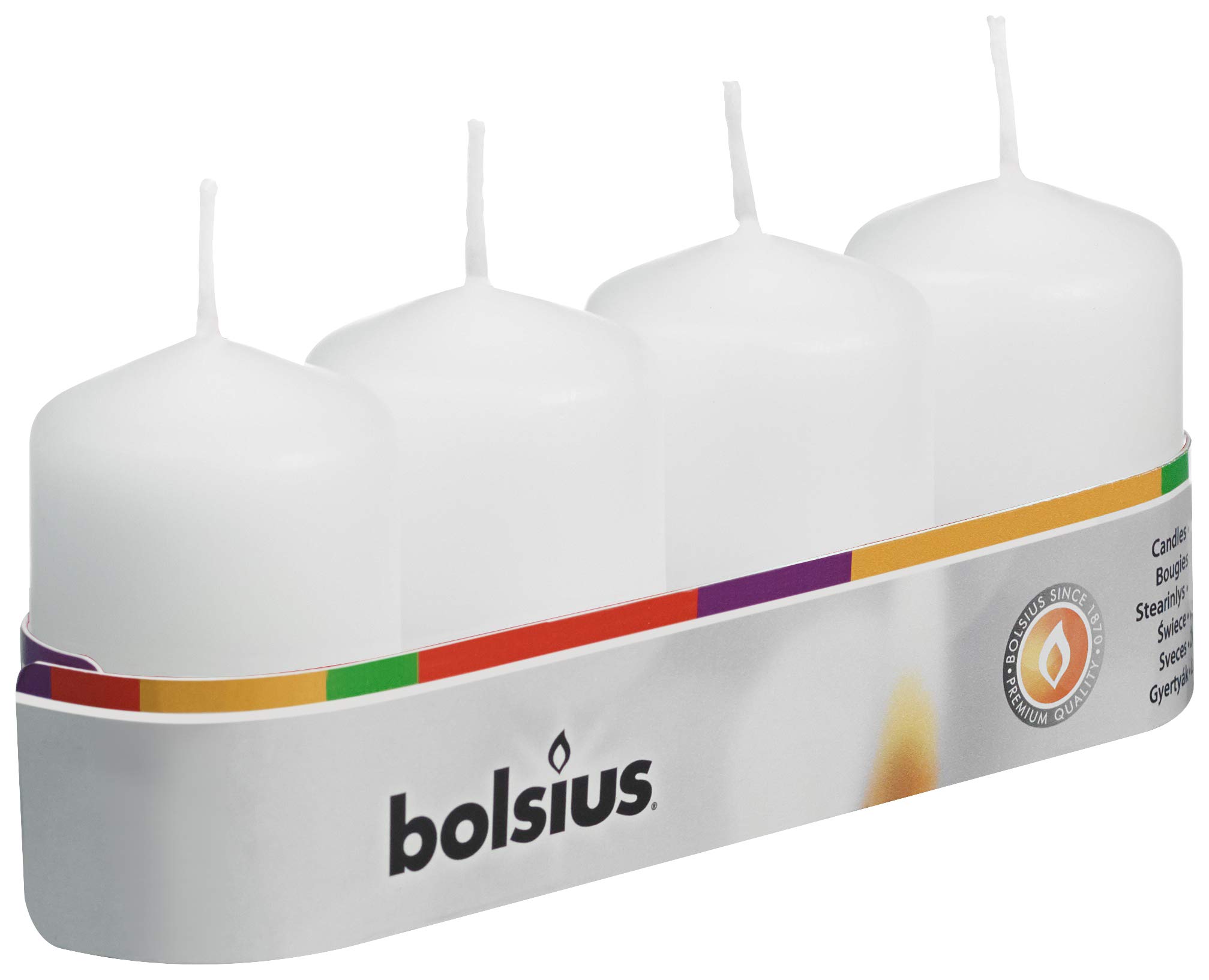 BOLSIUS Pillar Candles (60/40mm), White (Tray of 4), 103612566702