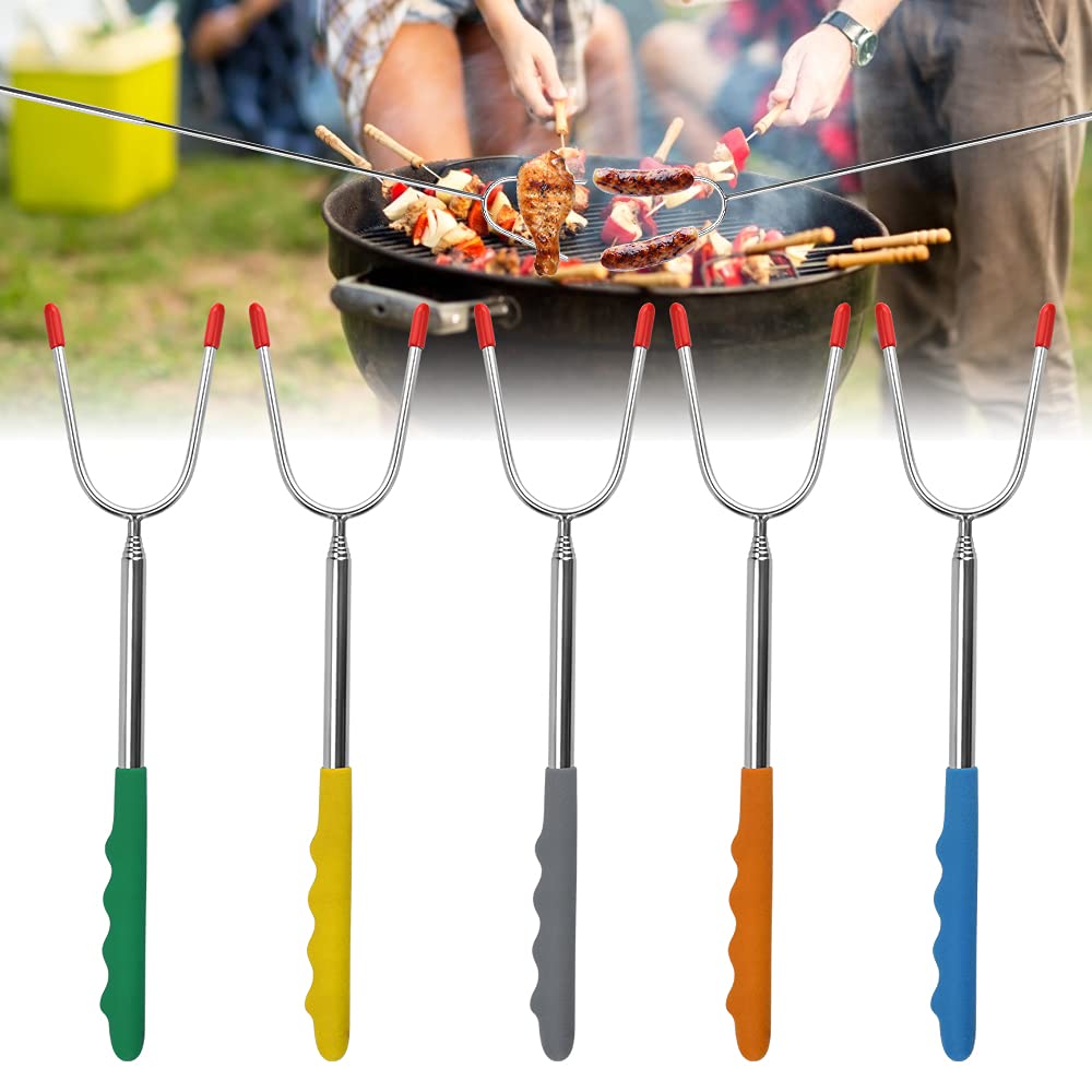 LYTIVAGEN 5 PCS Marshmallow Roasting Sticks Telescoping Smores Skewers Extended Marshmallow Roaster 45'' Marshmallow Sticks Kit with Drawstring Bag for BBQ Forks Grilled Hot Dogs Sausages Vegetables