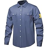 DPSAFETY FR Shirts for Men 7oz Hi Vis Fire Resistant Shirts CAT2 Welding Shirt 100% Cotton Flame Resistant Shirt Light Blue(Large)