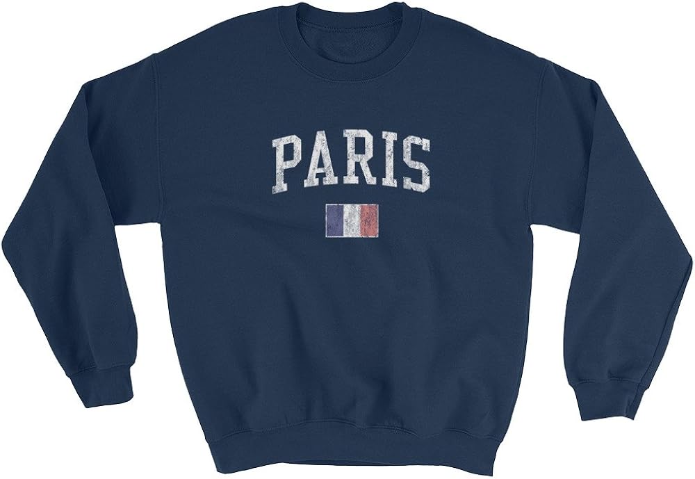 Paris France Sweatshirt Vintage Sports Design French Flag Navy at