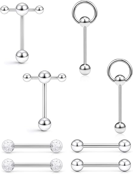 Amazon Com Prjndjw 14g Tongue Rings Door Knocker Tongue Ring 316l Surgical Steel Double Barbell With Slave Ring For Women Men Body Piercing Jewelry 16mm Jewelry