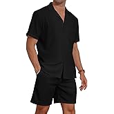 YTD Men's 2 Pieces Shirt Set Short Sleeve Button Down Casual Hippie Holiday Beach T-Shirts Shorts Outfits