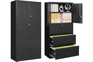 PEUKC Vertical/Horizontal File Cabinet - 3-Drawer, Locking Metal Cabinet for Home Office, Storage for Legal/Letter/A4 Files - Assemble Required (Black)