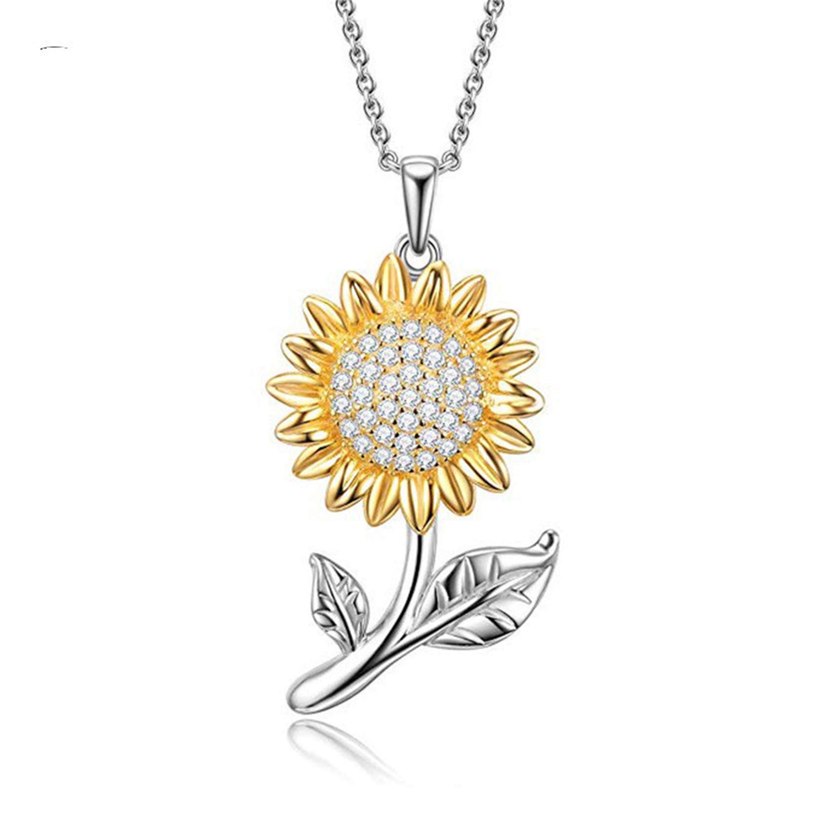 HMOOY Sunflower Necklace, Gold Plated Sunflower Daisy Necklaces You Are My Sunshine Necklace Lovely Flower Pendant Necklace Sunflower Jewelry Gifts for Women (Silver)