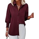 Gleeivy Womens Oversized Button Down Shirts Striped Smocked Cuff Long Sleeve Fall Blouses with Pocket Casual Collar Work Tops