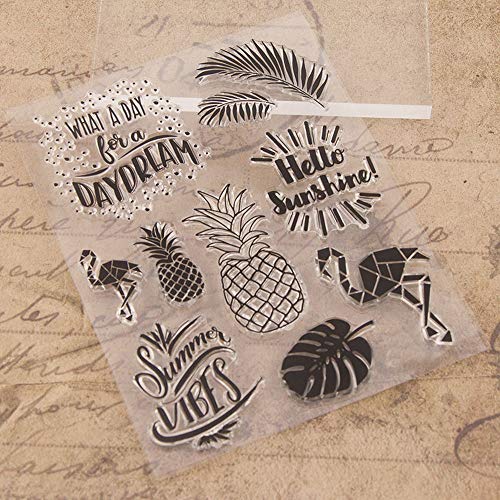 Summer Vibes Pineapple Palm Tree Leaves Flamingo Clear Stamps for Cards Making Decoration and Scrapbooking Rubber Stamps for Craft - Thumbnail 3