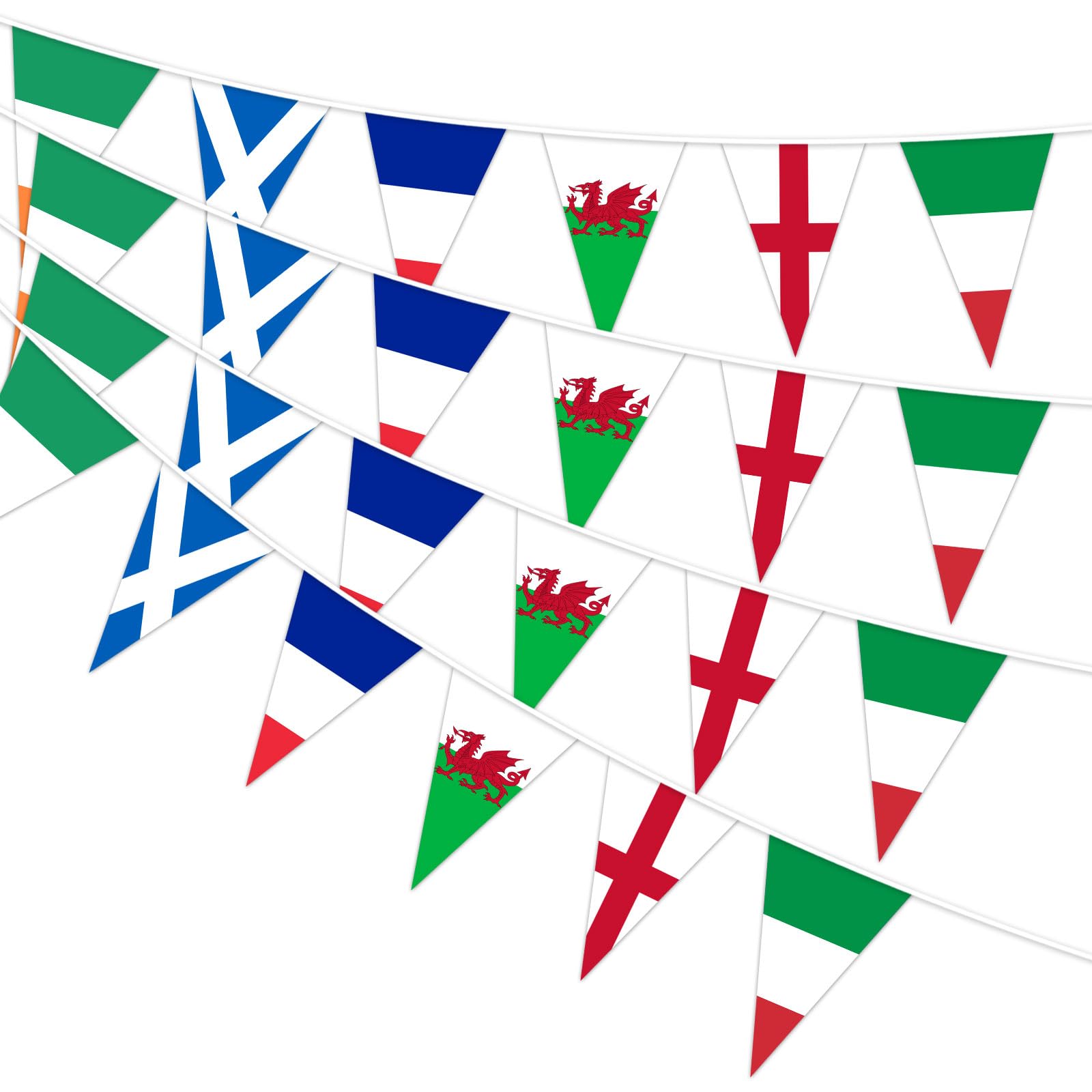 6 Nations Rugby Decorations Bunting - 33FT Six Nations Bunting of England, Scotland, Wales, Ireland, France, Italy, Six Nations Flags for Pub, Club, and Garden