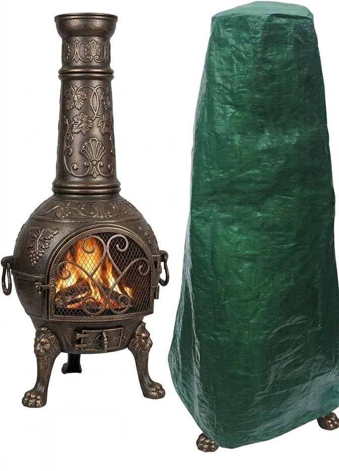 Heavy Duty Chimenea Cover, Waterproof & Weather-Resistant Outdoor Garden Chimney Protector | Durable Rip-Resistant Strong Fabric, Large Rain & Dust Protection Hood (Forest Green)