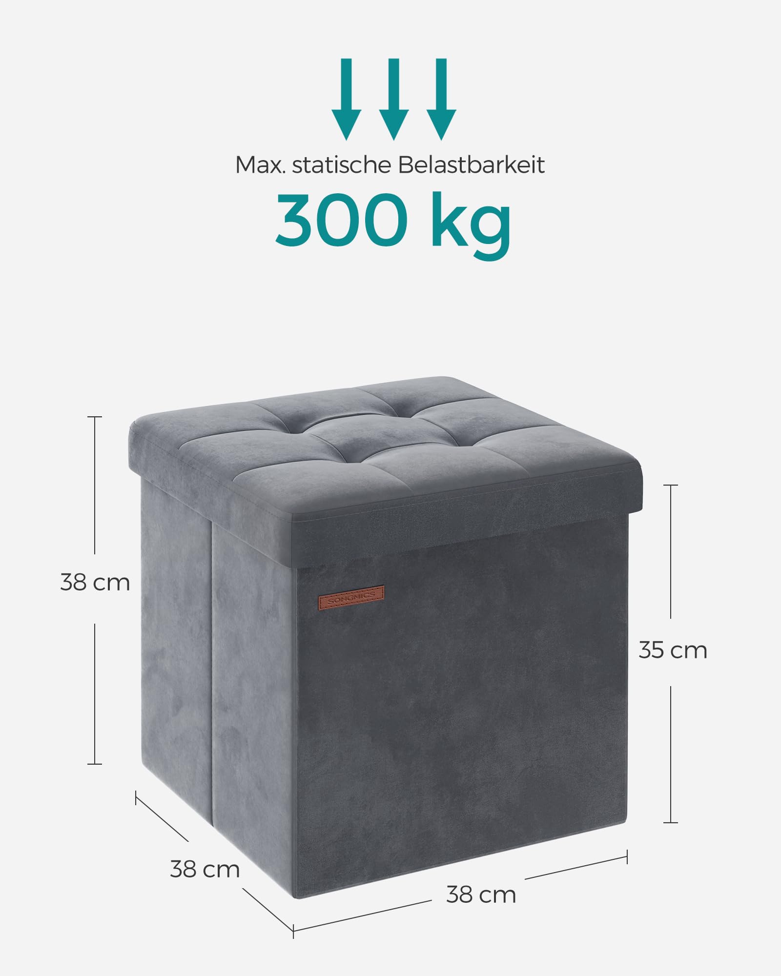 SONGMICS Sitzhocker mit Stauraum, klappbare Sitzbank, 38 x 38 x 38 cm Fußbank, Aufbewahrungsbox, bis 300 kg belastbar, für Wohnzimmer Schlafzimmer Flur, schiefergrau LSF227G01 5