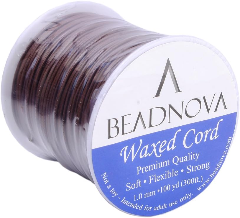 BEADNOVA 1mm Waxed Cotton Beading Cord Waxed String Wax Coating Cord for Jewelry Making 100 Yards Roll Spool, Brown