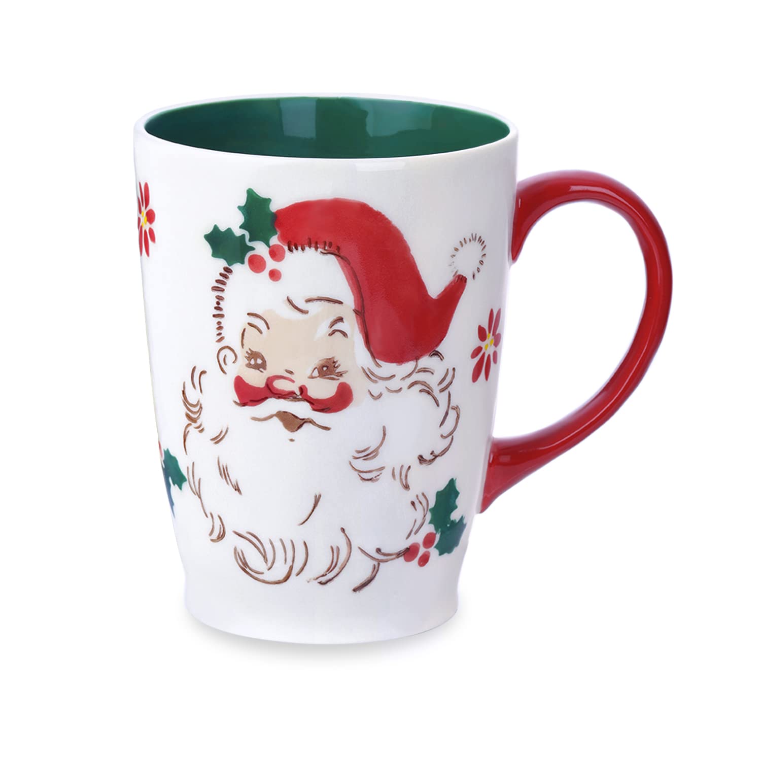 NymphFable Large Christmas Coffee Cup - 600ml Ceramic Santa Deer Mug with Handle - 100% Hand Painted