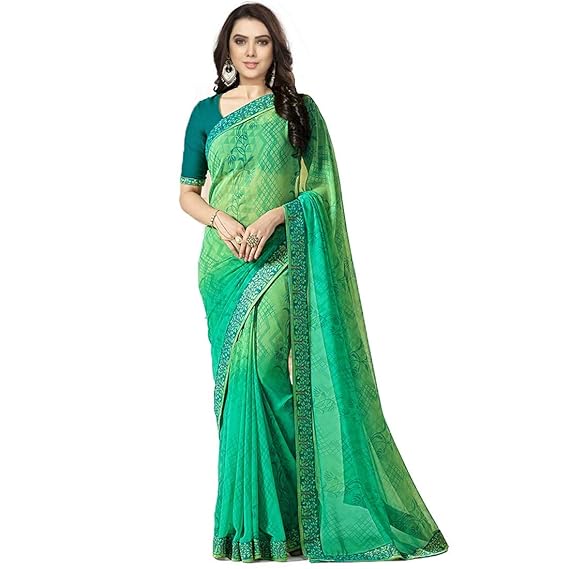 Women's Georgette Saree with Blouse Piece (A15 GREEN_Green)