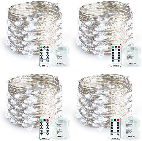 SEEOU 4 Set Fairy Lights Fairy String Lights Battery Operated Waterproof 50 LED 16.4FT String Lights Twinkle Lights with 8 Modes Remote Timer for DIY House Patio Wedding Christmas