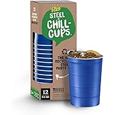 Steel Chill Cups 16 oz. Party Cups, Perfect for Cold Drinks, Sturdy & Durable, Disposable and 100% Recyclable, Made in USA, Blue, 12 Count