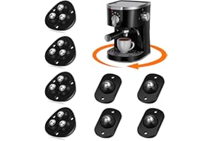 TRVL FIELDER Appliance Slider for Kitchen Appliances, Self Adhesive Mini Caster Wheels, 360° Swivel Universal Wheel Roller Casters, Sticky Pulley for Trash Can, Storage Box (Black, with 3 Ball Bearings, 8 PCS)