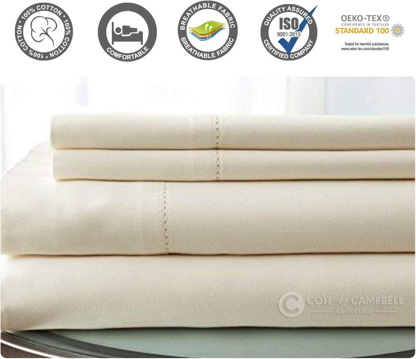 500 Thread Count 100% Cotton Sheet Set (Ivory, TwinXL) 3 Pieces Sheet Set. Long Staple Combed Pure Natural Cotton Bedsheet, Soft & Silky Sateen Weave