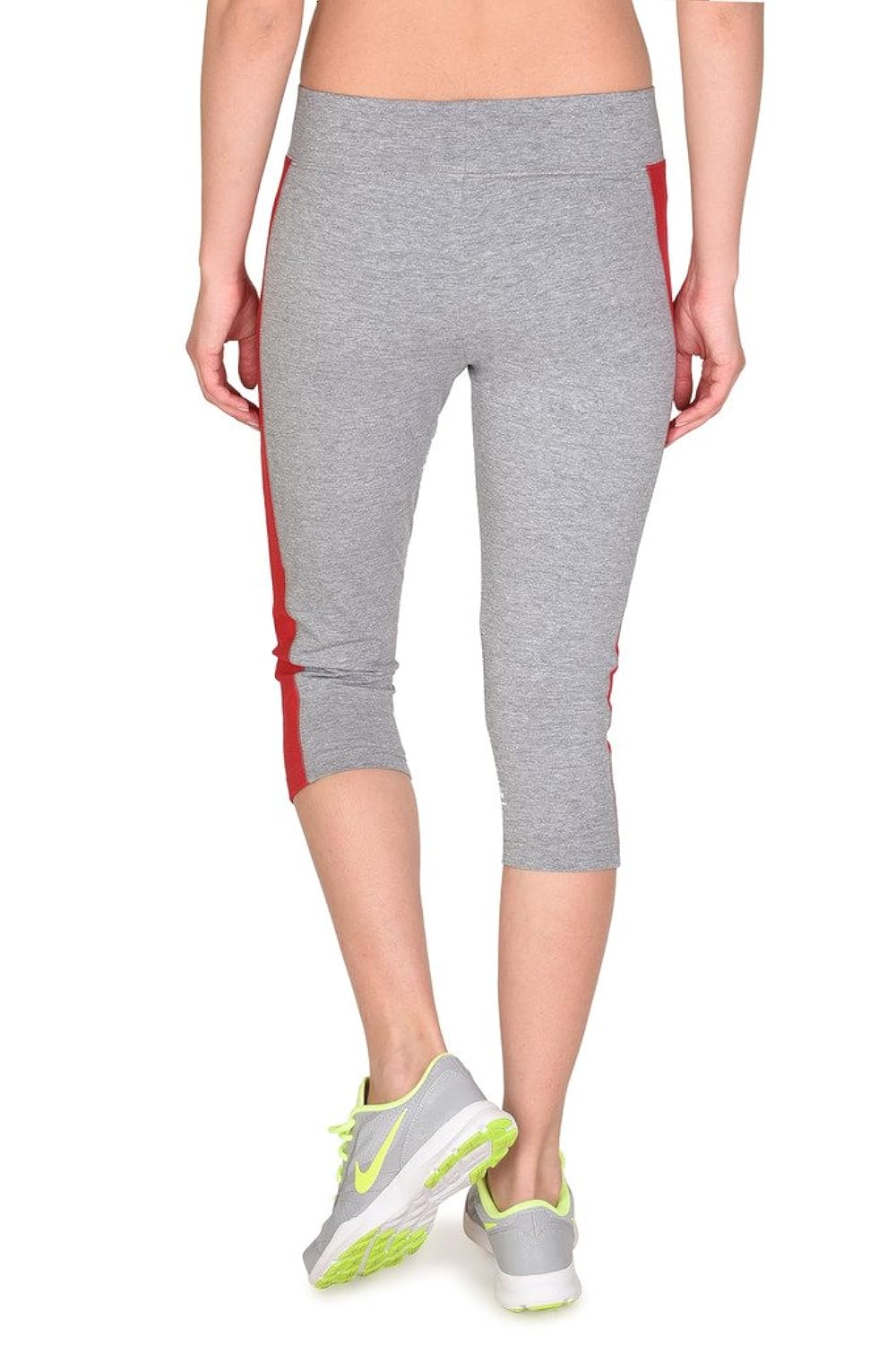 onesport women's cotton spandex jersey grey + red capris(onsp29gr-p)