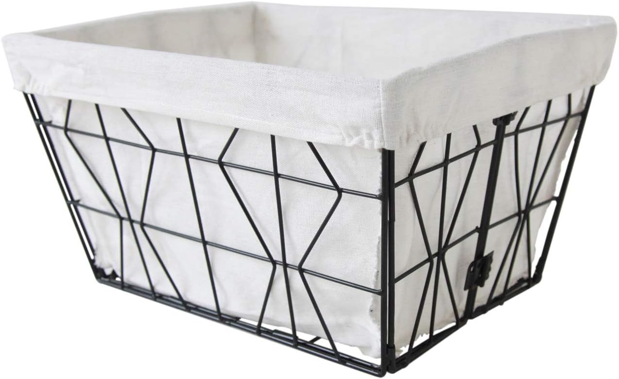 Natural & Hand Metal Wire Storage Basket with Removable Fabric Liner