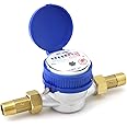 QWORK Water Meter, 1/2" NPT 304 Stainless Steel Cold Water Flow Meter with Pulse Output, for Garden and Home Use, Includes 2 