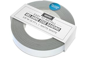 WoodPress® 5/8 inch Matt White Melamine Edge Banding, Pre-Glued Veneer Tape – 25 ft Roll - Iron-On for Easy DIY Application – Will Cover The Edge of a Standard 8' x 4' MDF Panel