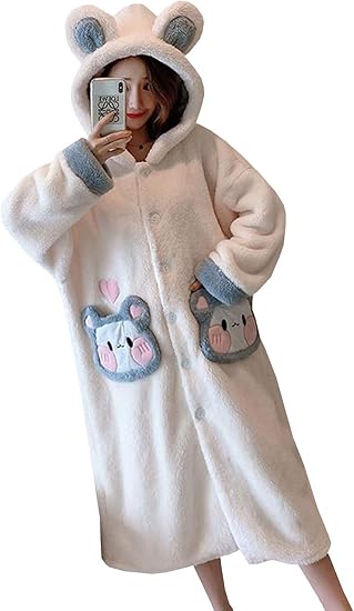 Yuyo レディース ふわもこ パジャマ 長袖 ワンピース パジャマ トレーナー パーカー フード付き 部屋着 寝間着 フランネル 寝巻き 可愛い ふわふわ もこもこ モコモコ 秋冬 クリスマス プレゼン ルームワンピース ネグリジェ 通販 Amazon