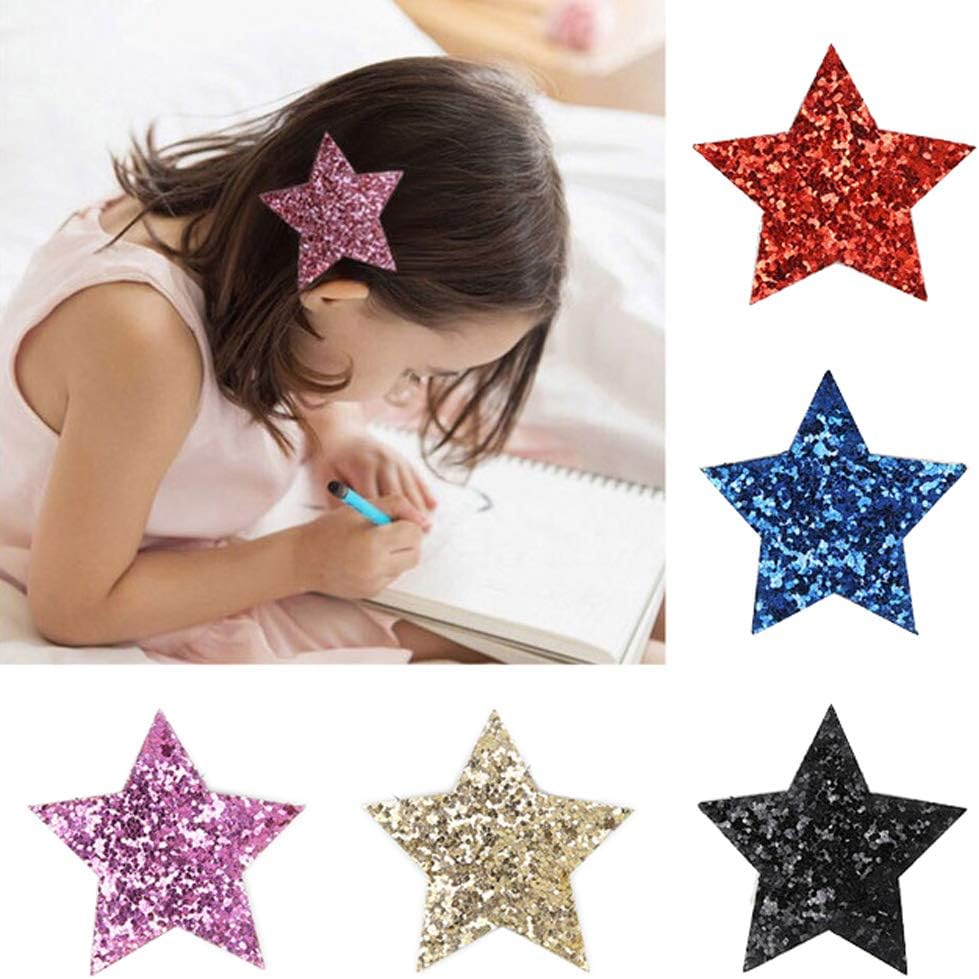 Haifly 5 Pcs Baby Girls Glitter Sequin Star Hair Clips Shiny Barrette Sparkle Hairpins with Alligator for Toddler Girls